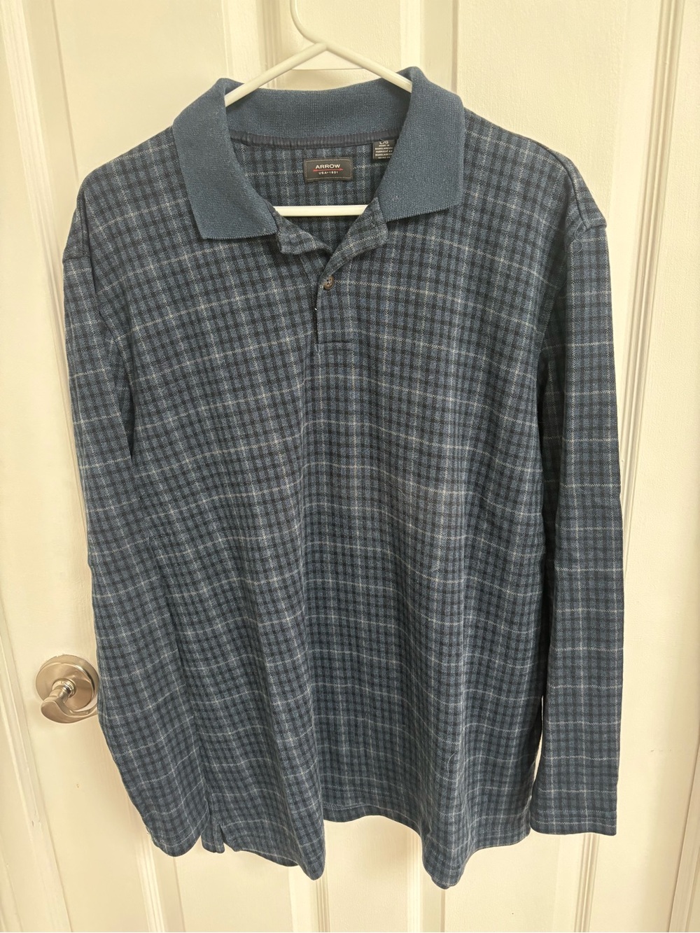 Arrow Men’s Slate Blue Plaid Long-Sleeve Polo